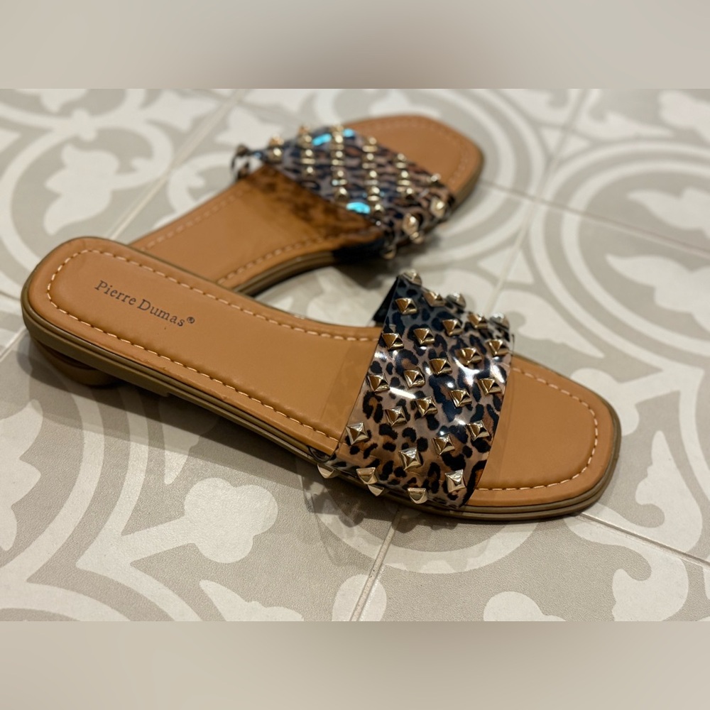 Pierre Dumas Tan and Black Embellished Sandals